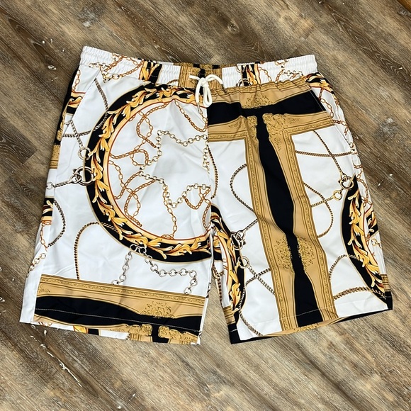 Shein Men's Manfinity Chain Print Shirt & Short Set Size XXL Resortwear Vacation - Picture 9 of 16